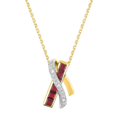 Collier Or bicolore, Rubis et Diamants