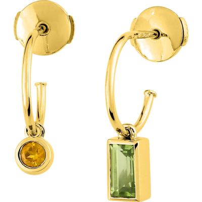 Boucles d'oreilles Or Jaune, Péridot et Citrine