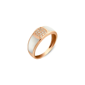 Bague Or Rose et Résine Nacrée Blanche CLOZEAU