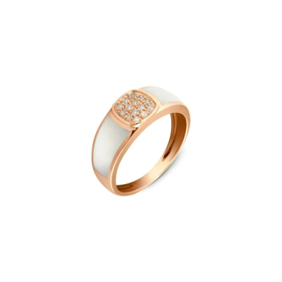 Bague Or Rose et Résine Nacrée Blanche CLOZEAU