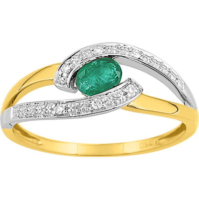 Bague Or Bicolore, Diamants et Emeraude